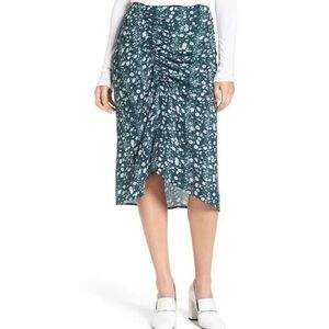 Lewit Clara Printed Floral Ruched Skirt in Green & White - Size 2